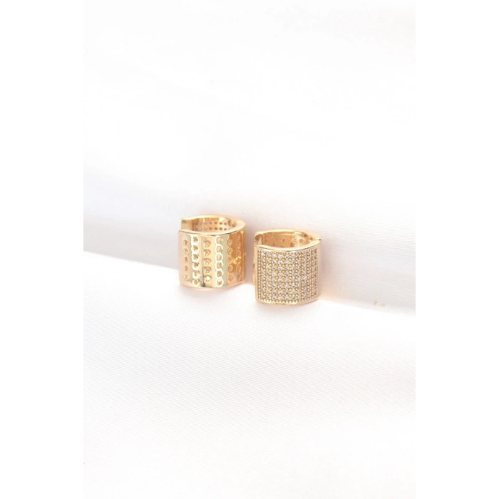 Pirinç Gold Renk Taşlı Minimal Küpe 5886