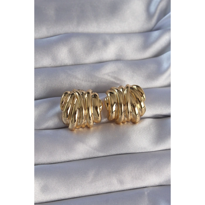 Pirinç Gold Renk Tırtıklı Bombe Model Küpe 5886
