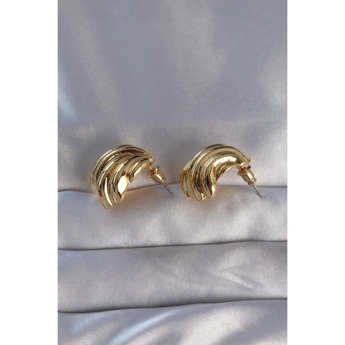 Pirinç Gold Renk Tırtıklı Bombe Model Küpe 5886