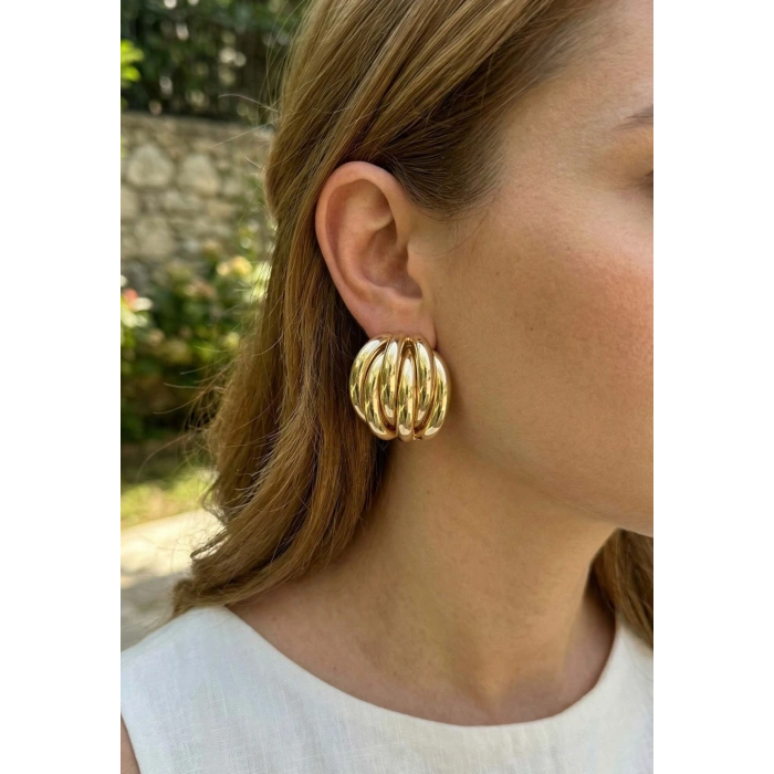 Pirinç Gold Renk Vintage Kadın Küpe 5886