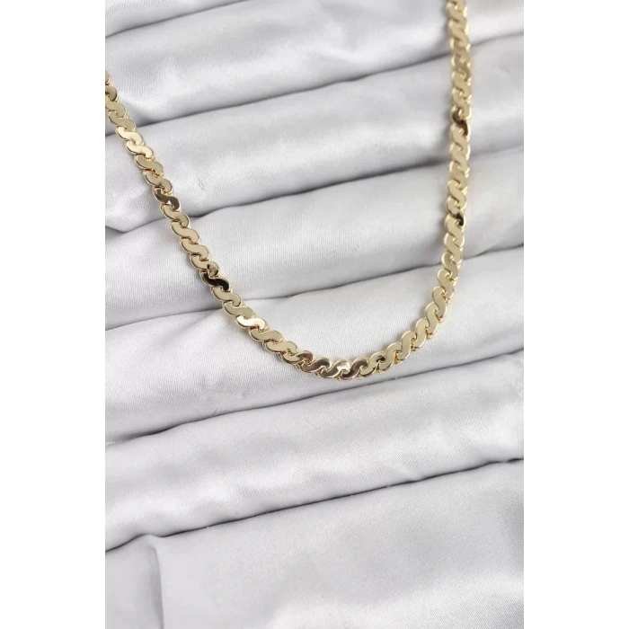 Pirinç Gold Renk Yassı Zincir Kadın Kolye - TJ-BKO10818