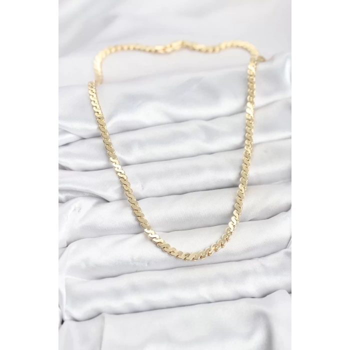 Pirinç Gold Renk Yassı Zincir Kadın Kolye - TJ-BKO10818