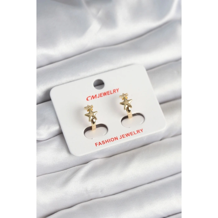 Pirinç Gold Renk Yıldız Kadın Küpe 5886