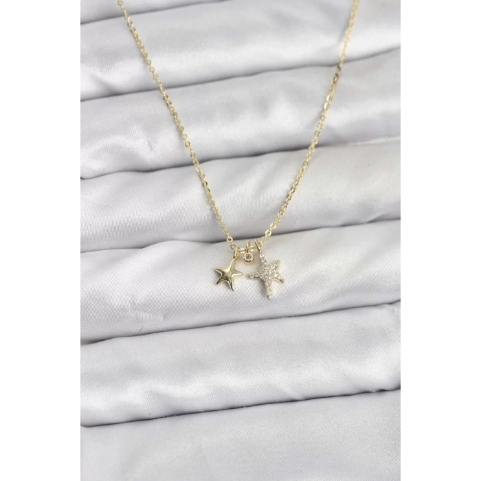 Pirinç Gold Renk Yıldız Minimal Kadın Kolye - TJ-BKO10797
