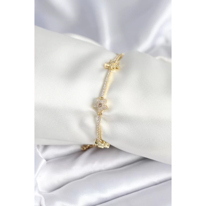 Pirinç Gold Renk Yıldız Model Kadın Bileklik - TJ-BB7986
