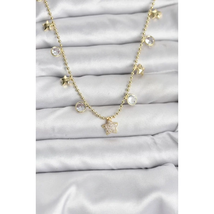 Pirinç Gold Renk Yıldız Model Kadın Kolye - TJ-BKO10640