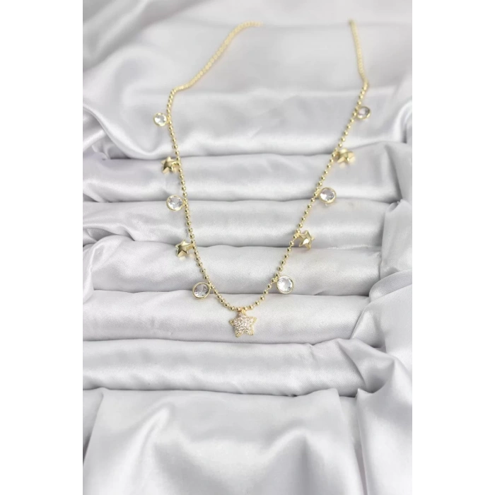 Pirinç Gold Renk Yıldız Model Kadın Kolye - TJ-BKO10640