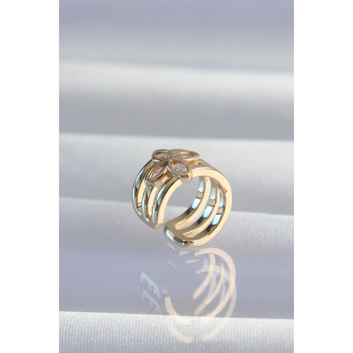 Pirinç Gold Renk Yonca Earcuff Küpe 5886