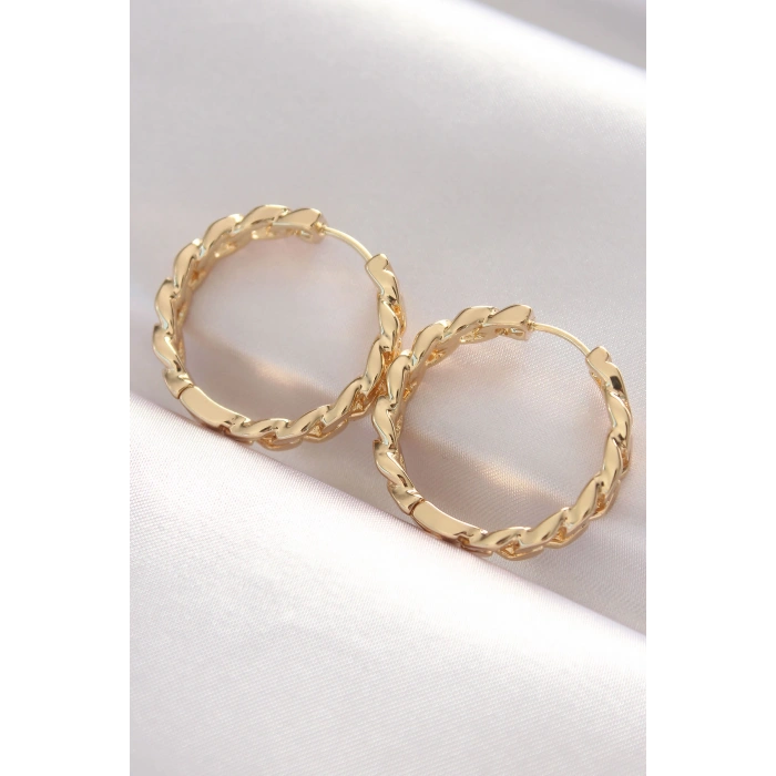 Pirinç Gold Renk Zincir Model Halka Küpe 5886