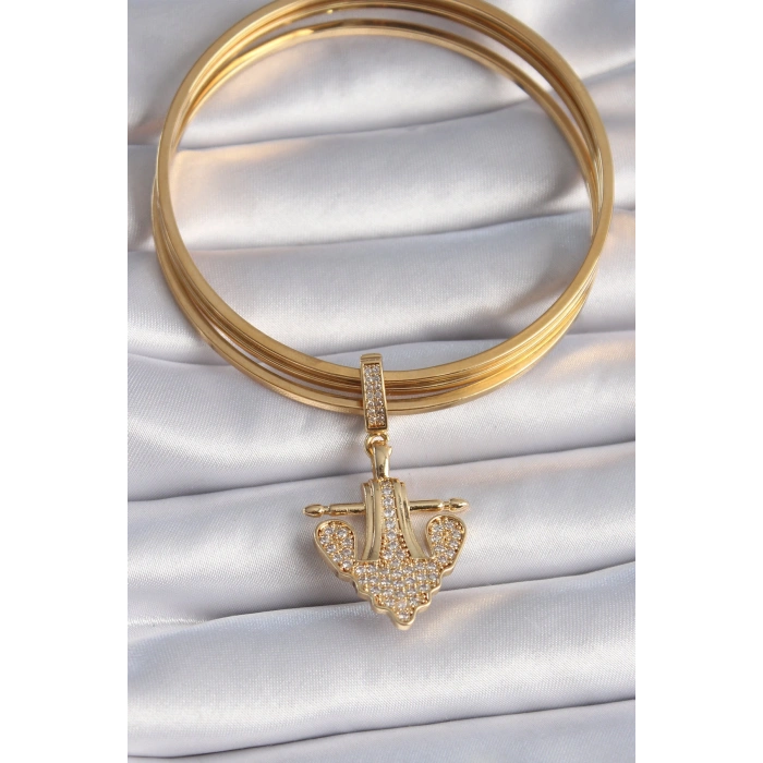 Pirinç Gold Renk Zirkon Taşlı Çapa Model Ajda Charm 5886