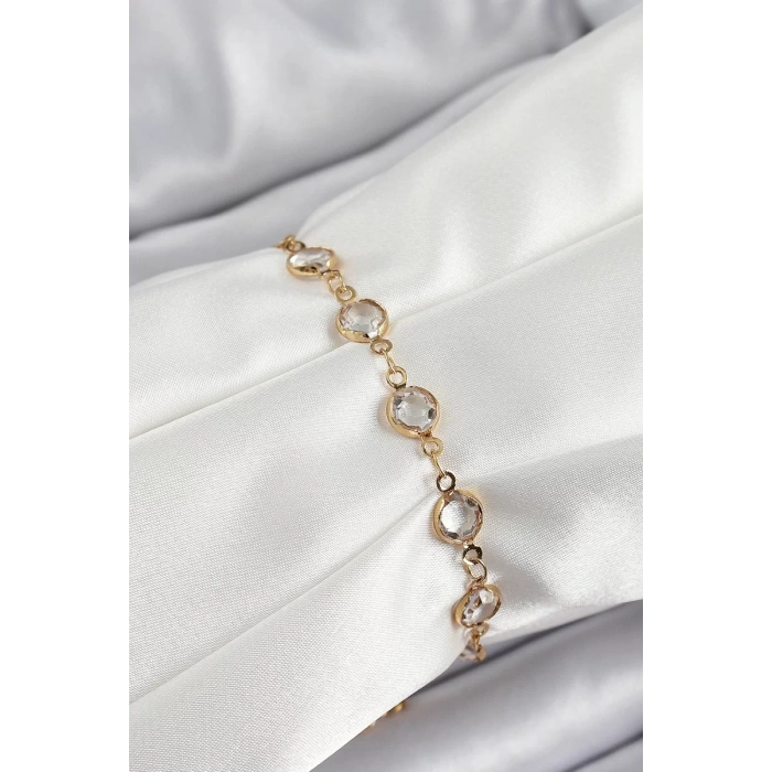 Pirinç Gold Renk Zirkon Taşlı Kadın Bileklik - TJ-BB7050