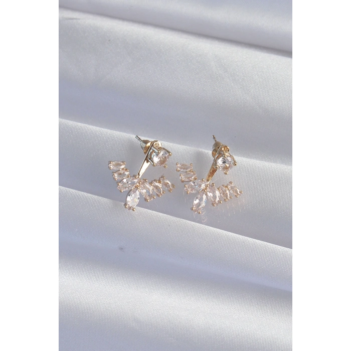 Pirinç Gold Renk Zirkon Taşlı V Model Küpe 5886