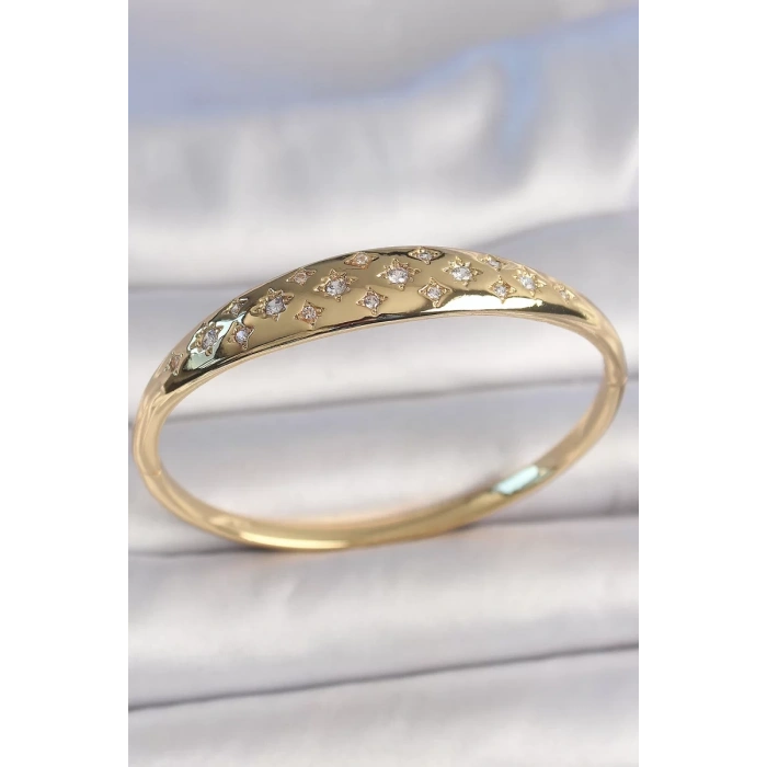 Pirinç Gold Renk Zirkon Taşlı Yıldız İşlemeli Kadın Kelepçe - TJ-BB6922