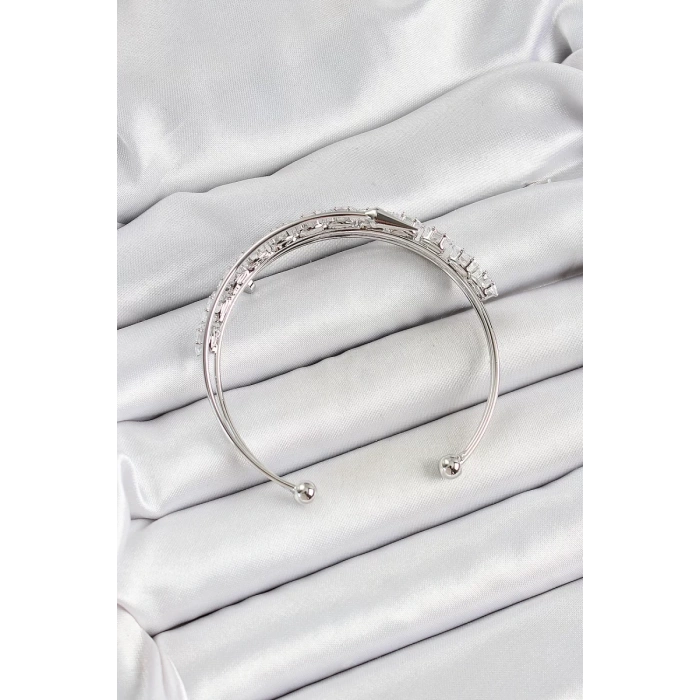 Pirinç Gümüş Renk Arpa Zirkon Taşlı Kadın Bileklik - TJ-BB7064