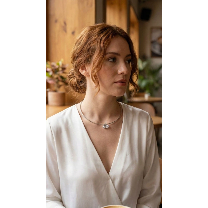 Pirinç Gümüş Renk Choker Model Zirkon Taşlı Kadın Kolye 5886