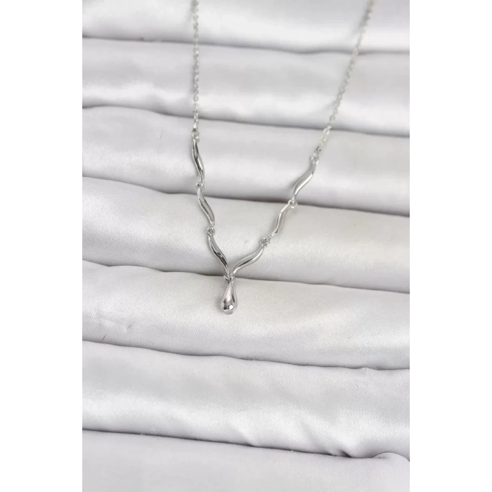 Pirinç Gümüş Renk Damla Model Kadın Kolye TJ-BKO11125
