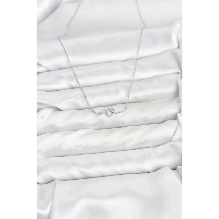 Pirinç Gümüş Renk Düğüm Kalp Model Kadın Kolye - TJ-BKO10808