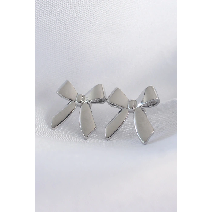 Pirinç Gümüş Renk Düz Plaka Fiyonk Küpe 5886