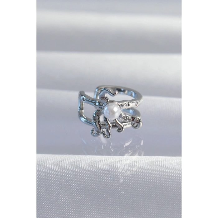 Pirinç Gümüş Renk İncili Ahtapot Earcuff Küpe 5886