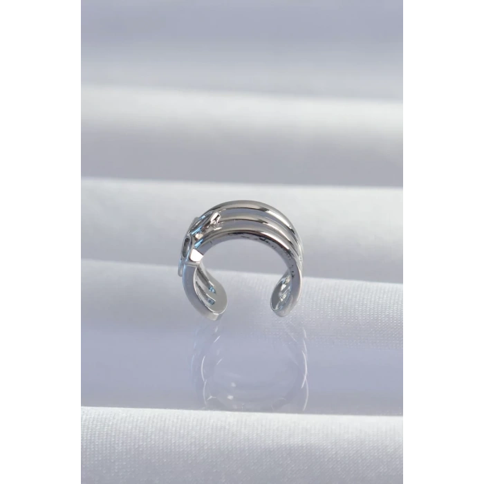 Pirinç Gümüş Renk Yonca Earcuff Küpe - TJ-BKP9330