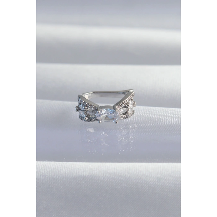 Pirinç Gümüş Renk Zirkon Taş Kaplama Earcuff Küpe 5886