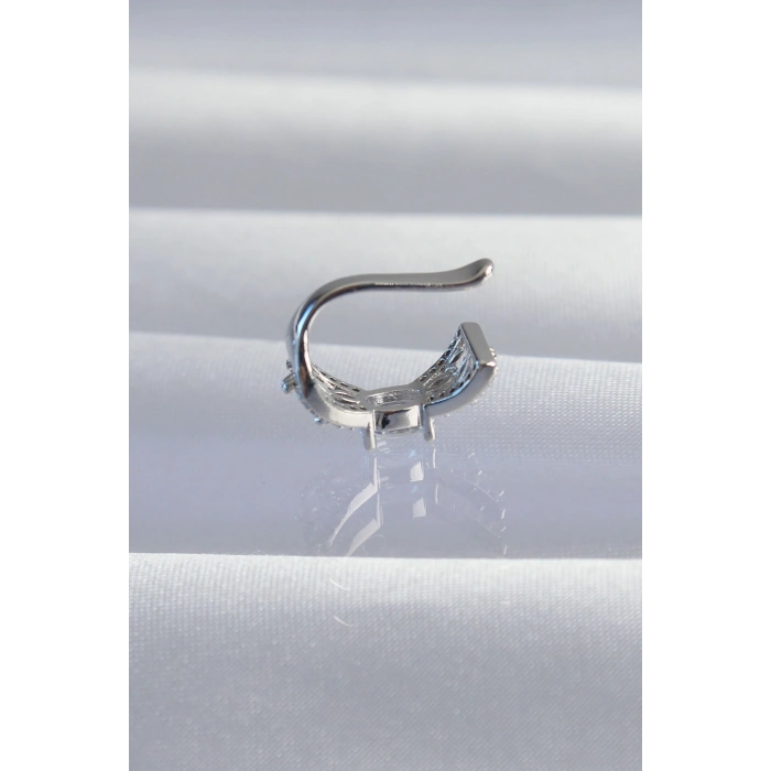 Pirinç Gümüş Renk Zirkon Taş Kaplama Earcuff Küpe 5886
