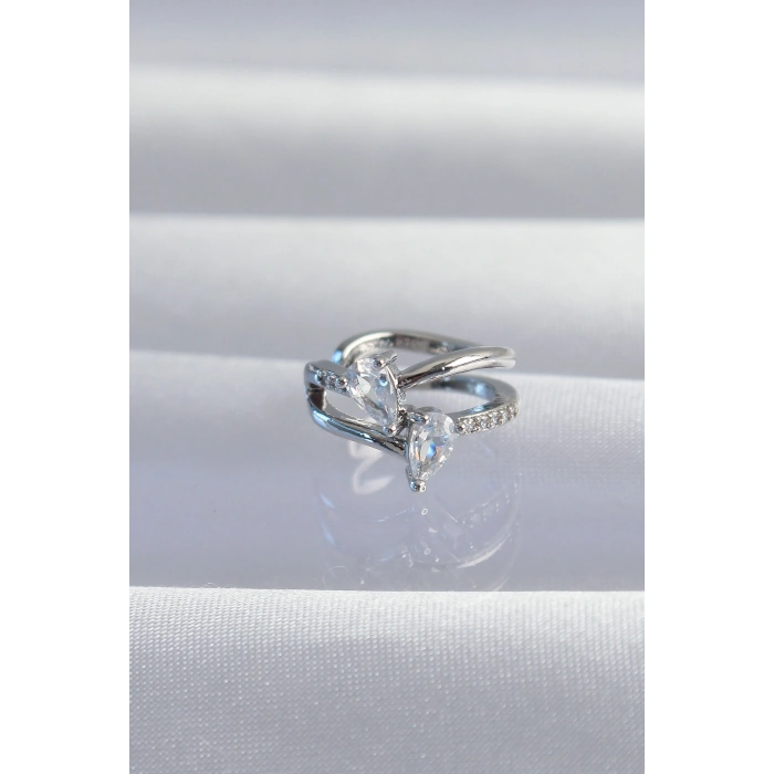 Pirinç Gümüş Renk Zirkon Taşlı Damla Earcuff Küpe 5886