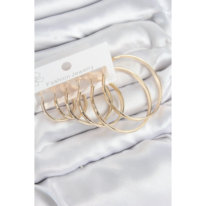 Pirinç Halka Model Gold Renk Kadın Set Küpe 5886