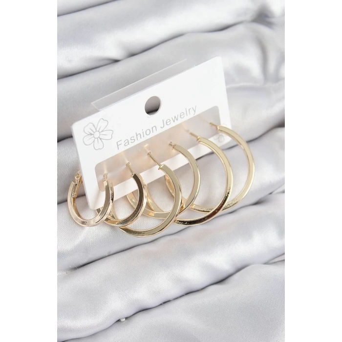 Pirinç Halka Model Gold Renk Kadın Set Küpe - TJ-BKP11039