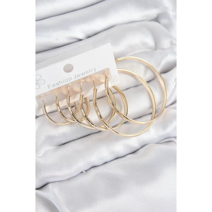 Pirinç Halka Model Gold Renk Kadın Set Küpe - TJ-BKP11047