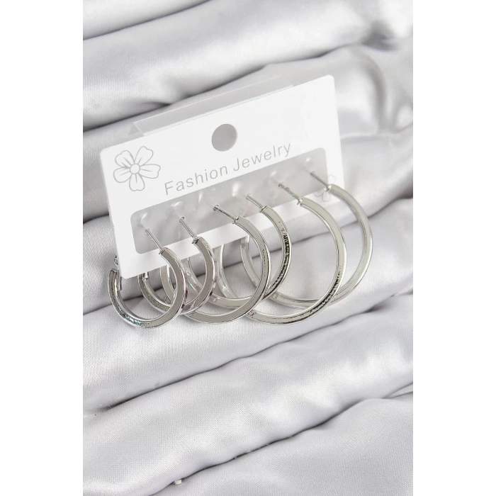 Pirinç Halka Model Gümüş Renk Kadın Set Küpe - TJ-BKP11038