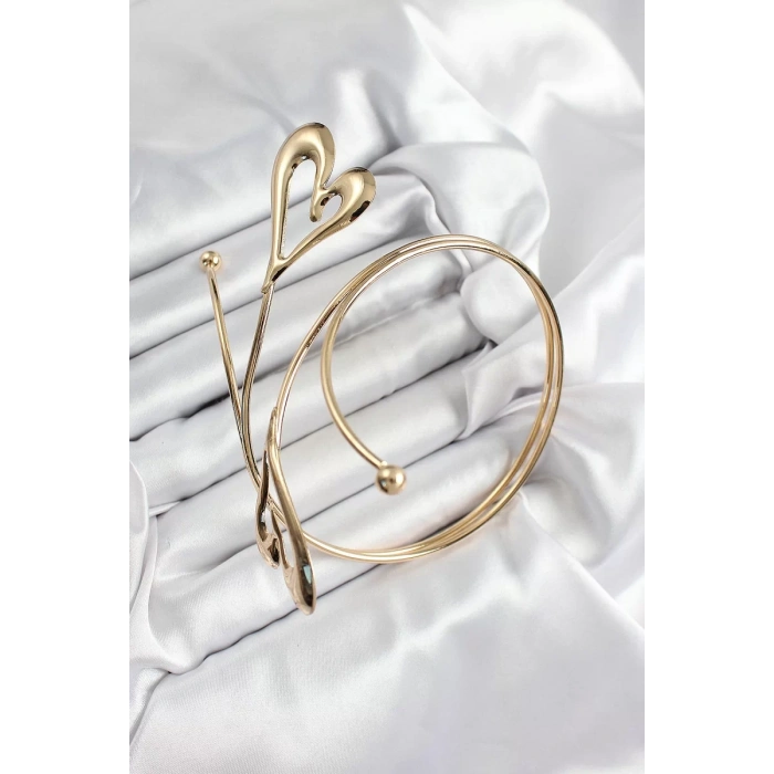 Pirinç Kalp Model Gold Renk Kadın Pazu Bileklik - TJ-BB7422