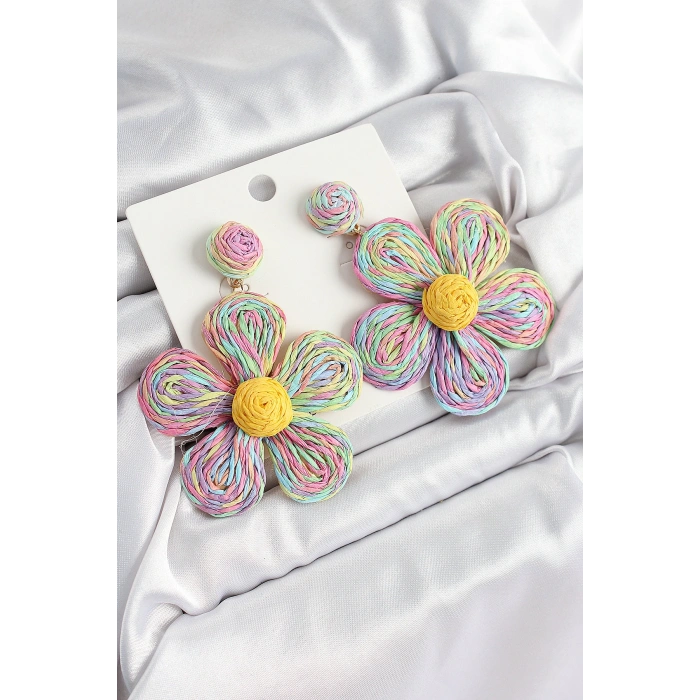Pirinç Rainbow Papatya Model Gold Renk Kadın Hasır Küpe 5886