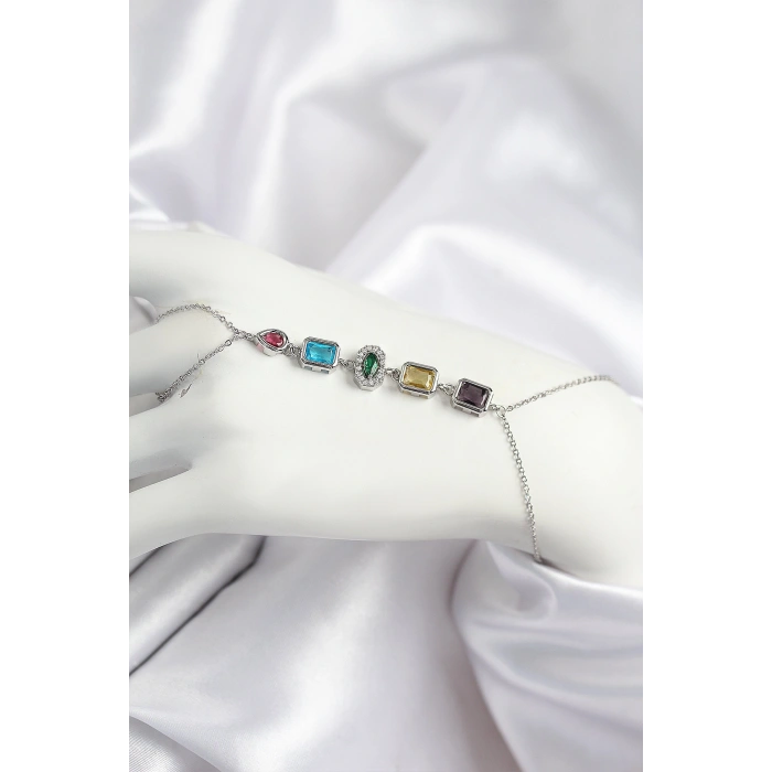 Pirinç Renkli Zirkon Taşlı Model Gümüş Renk Şahmeran 5886