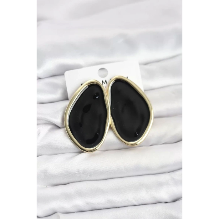 Pirinç Siyah Mineli Damla Model Vintage Plaka Kadın Küpe - TJ-BKP11596