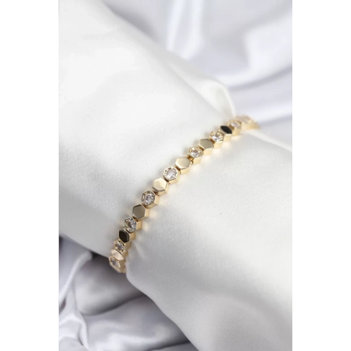 Pirinç VIP Seri Gold Renk Petek Model Kadın Bileklik - TJ-BB7925