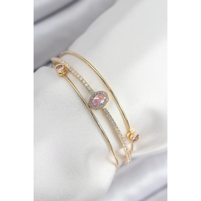 Pirinç Zirkon Taşlı Baget Model Gold Renk Kadın Bileklik 5886