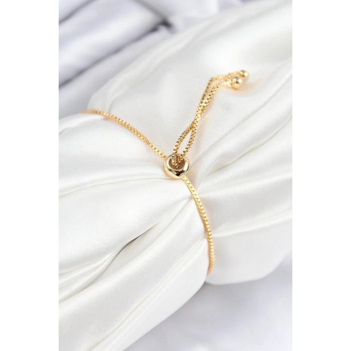 Pirinç Zirkon Taşlı Daire Model Gold Renk Asansörlü Kadın Bileklik 5886