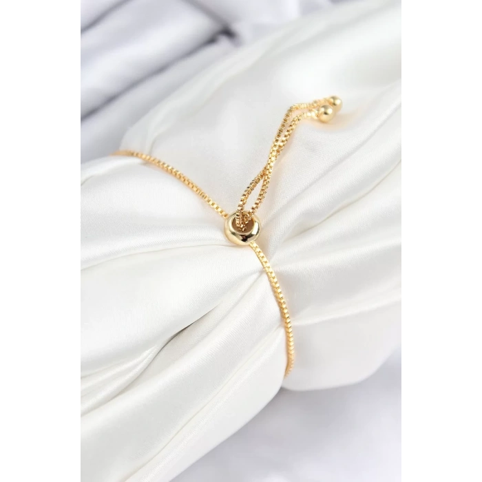 Pirinç Zirkon Taşlı Daire Model Gold Renk Asansörlü Kadın Bileklik - TJ-BB7733