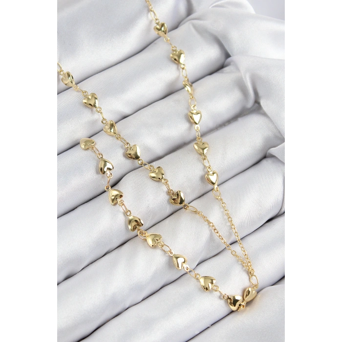 Pirinç Zirkon Taşlı Kalp Model Gold Renk Y Kolye 5886