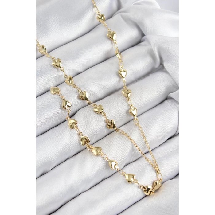 Pirinç Zirkon Taşlı Kalp Model Gold Renk Y Kolye - TJ-BKO10457