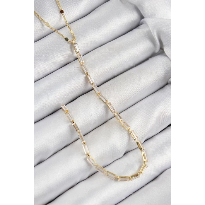 Pirinç Zirkon Taşlı Model Gold Renk Y Kolye - TJ-BKO10450