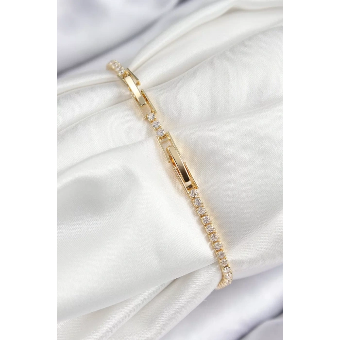 Pirinç Zirkon Taşlı Yıldız Model Gold Renk Kadın Bileklik - TJ-BB7701