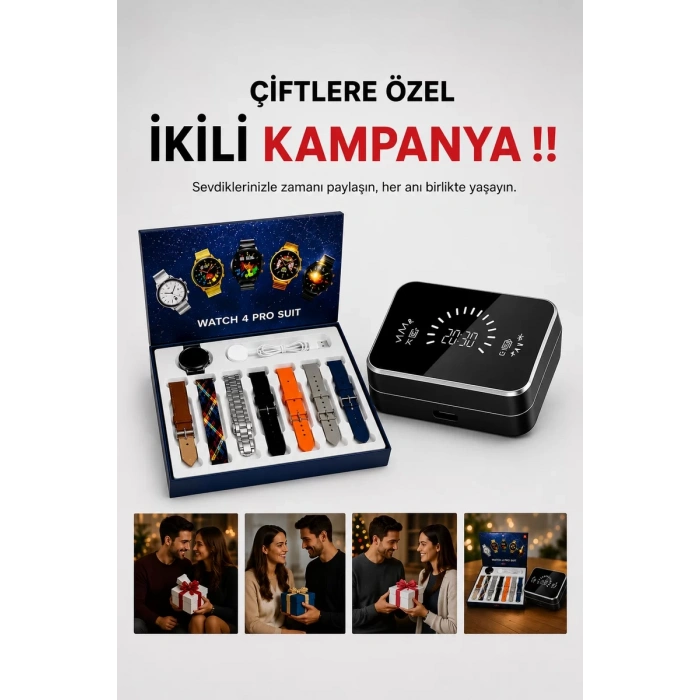 Powerbank Aynalı Bluetooth Kulaklık Ve Akıllı Saat Seti ANC Özelliği Dokunamatik