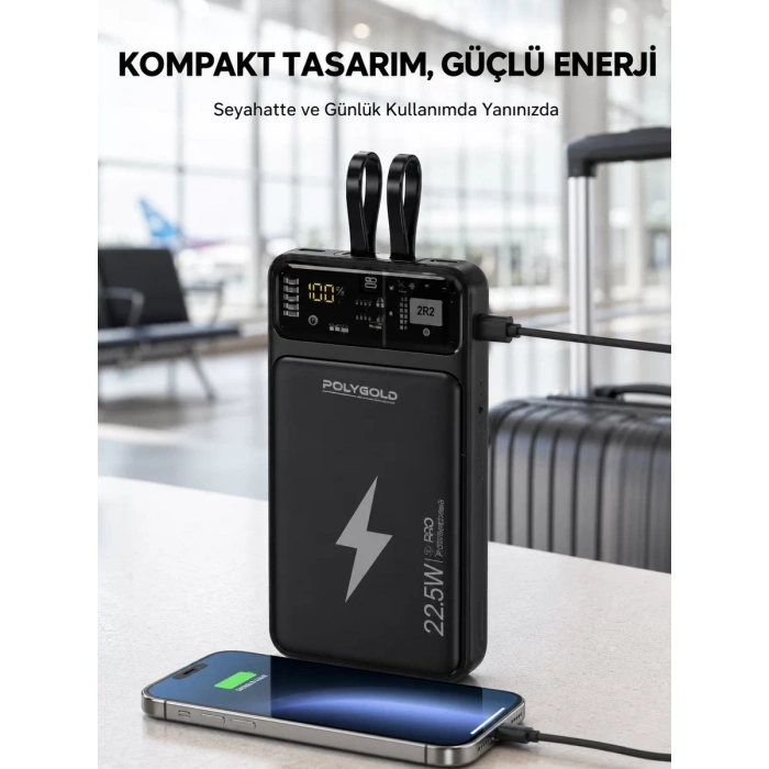 Powerbank Dahili Ekranlı 10000 mAh Çift Kablolu Yeni Nesil