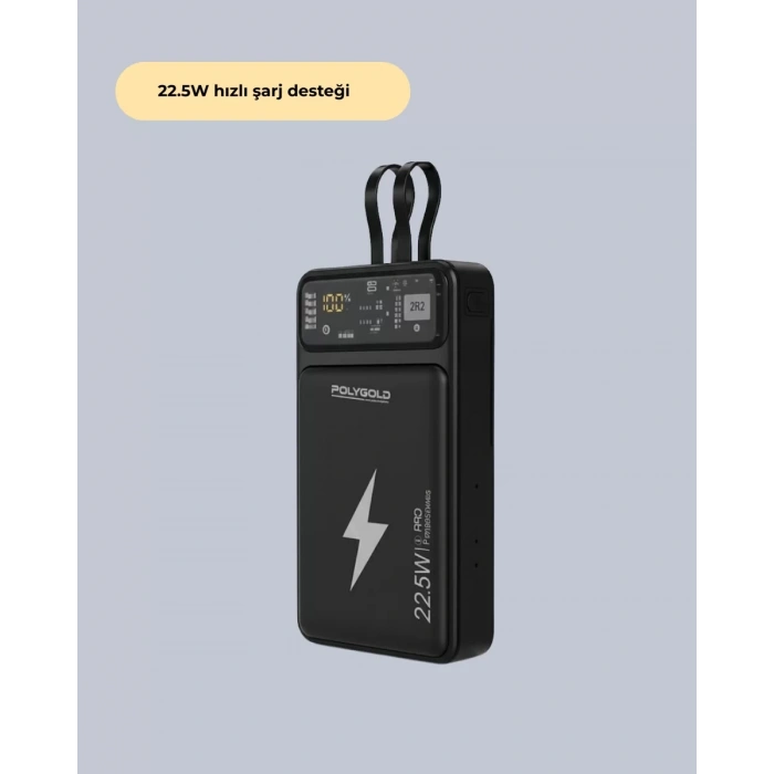 Powerbank Dahili Ekranlı 10000 mAh Çift Kablolu Yeni Nesil