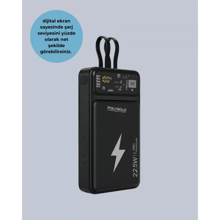 Powerbank Dahili Ekranlı 10000 mAh Çift Kablolu Yeni Nesil