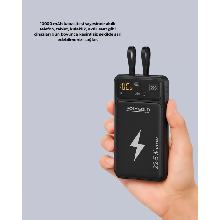 Powerbank Hızlı Şarj 10000 mAh Dahili Kablo Yeni Nesil