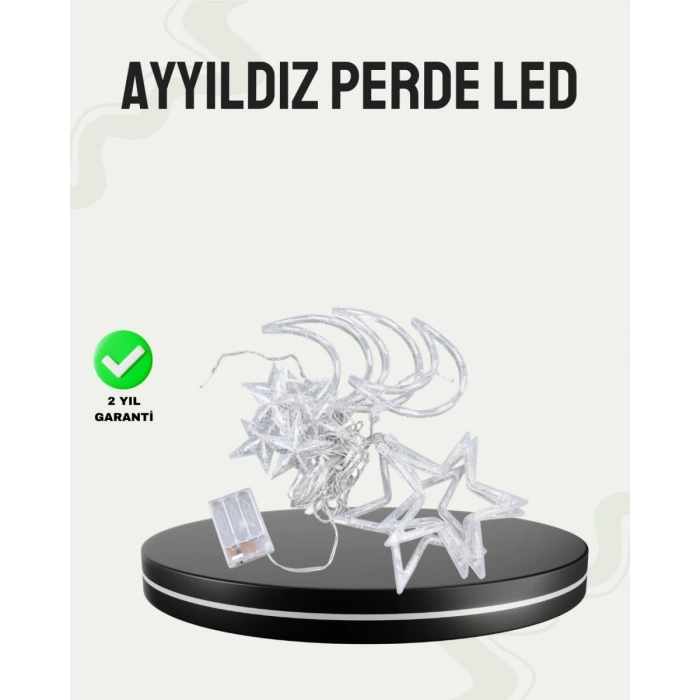 Prizli Yıldız Ay Perde LED Işık Ev ve Organizasyon Dekoru