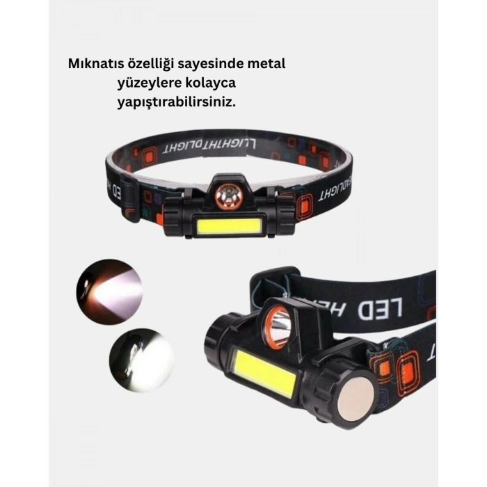 Profesyonel Şarjlı LED Kafa Lambası – Uzun Mesafe + Ortam Aydınlatması